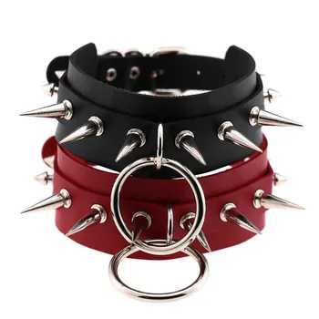

Big O-Round Punk Rock Gothic Chokers Leather Silver Spike Rivet Stud Collar Men Women Gifts Choker Necklace Statement Jewelry
