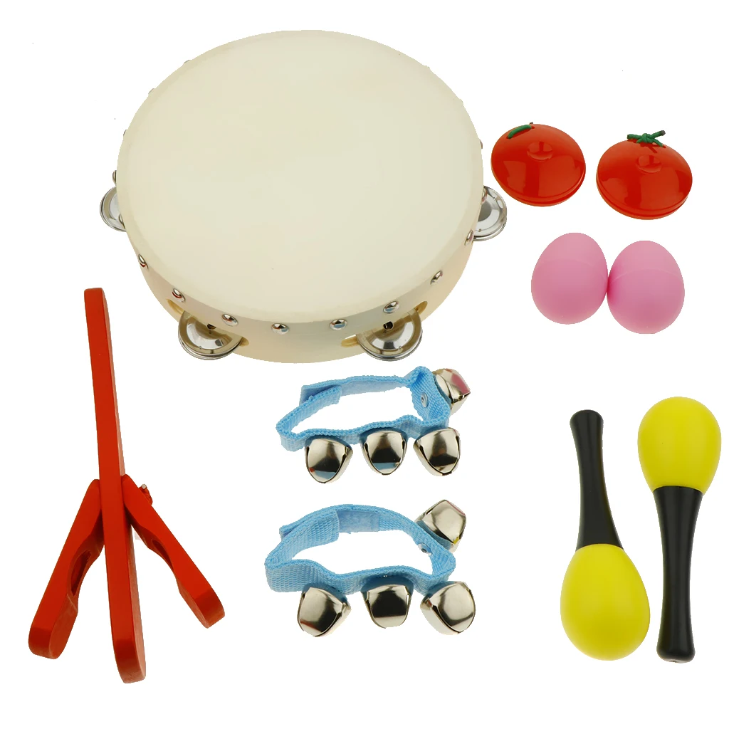 Musical Instruments Set with Xylophone, Maraca, Tambourine, Rattles for Kids Children Toddlers, 10 Pcs, 6 Types