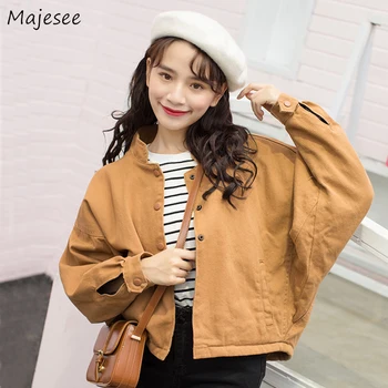 

Jackets Women Solid Denim O-Neck All-match Batwing Sleeve BF Harajuku Korean Style Streetwear Womens Jacket Coat Casual Fashion