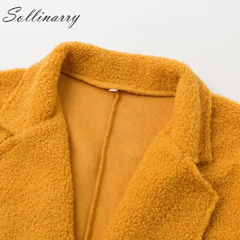 Sollinarry, модные Желтые пальто из искусственного меха, женские зимние куртки с карманами, длинные мягкие женские пальто, верхняя одежда размера плюс