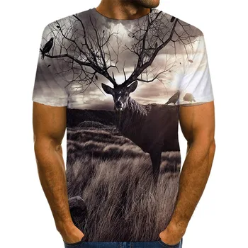 

Men's Graphic Shirt 3D Print Deer T Shirt Novelty Animal Top Casual Brown Tee US Size Unisex Clothing