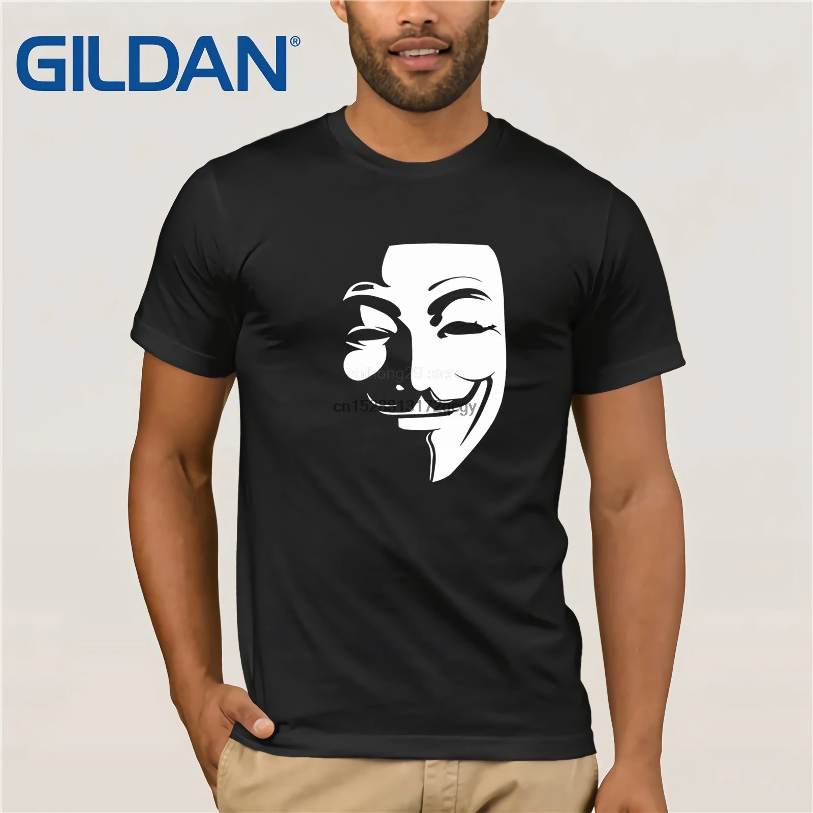V футболка Vendetta Anonymous Маска Гая Фокса мужские футболки из 100% хлопка с круглым