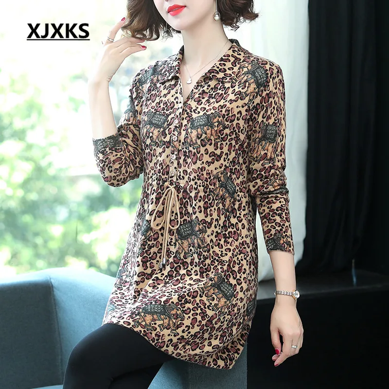 XJXKS Women long sweater autumn winter new loose plus size fashion lapel high-end wool women knitted dress