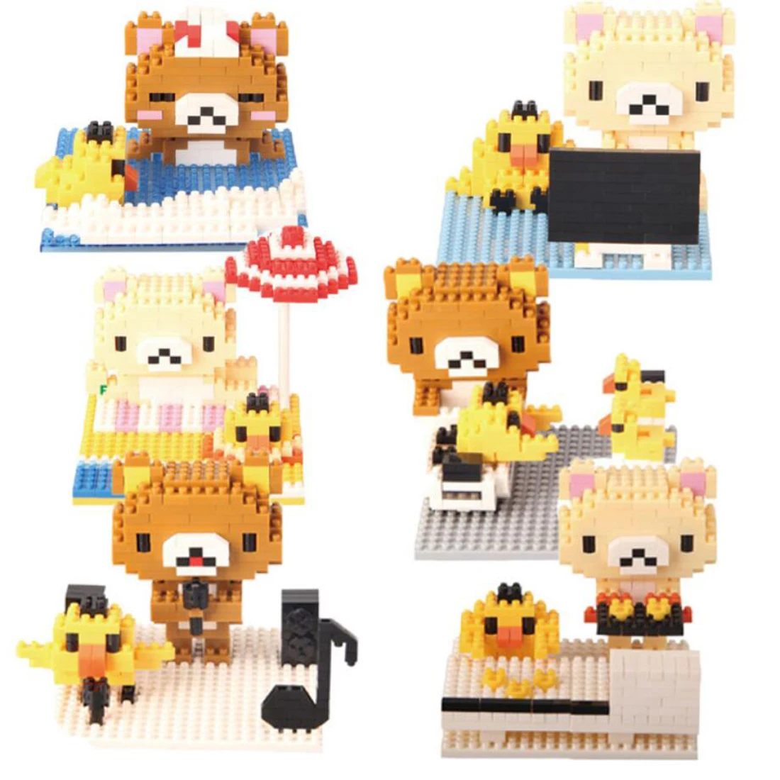 

LegoINGlys creators cartoon Rilakkuma Kiiroitori chick brow bear micro diamond building blocks model nano bricks toys for gift