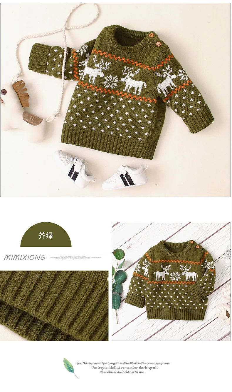 Christmas Elk Sweater Newborn Baby Boy Girl Winter Clothes Warm Wool Pullover Breathrable Soft Comfortable Knit Tops 0-18M