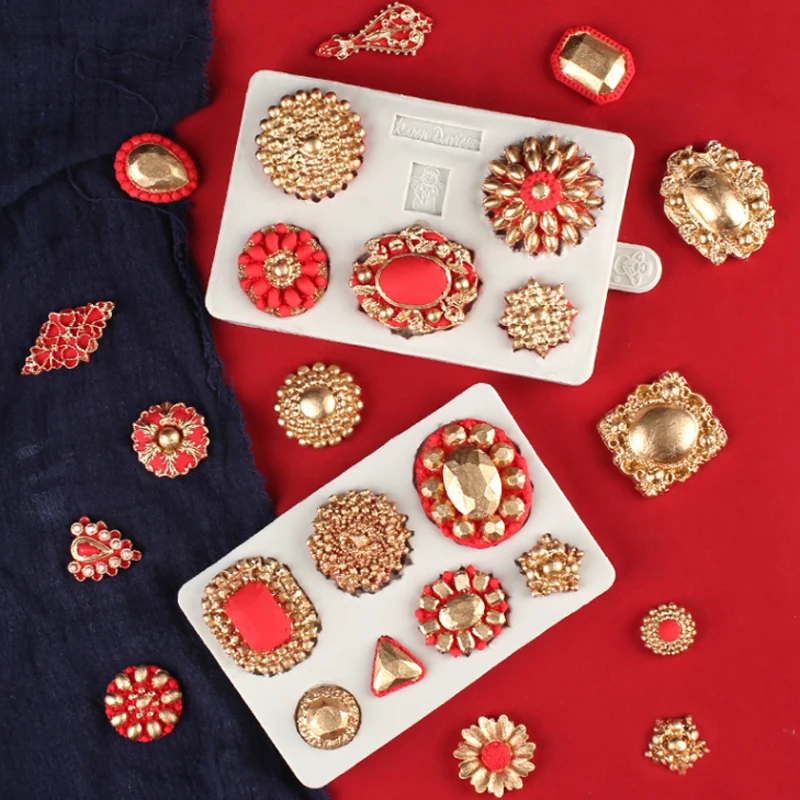 European Frame Gemstone Jewellery Silicone Mold for Fondant Cake