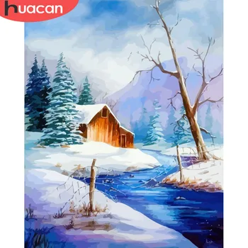 

HUACAN Paint By Numbers Snow Landscape Drawing On Canvas HandPainted Winter Art Kits DIY Gift Home Decoration
