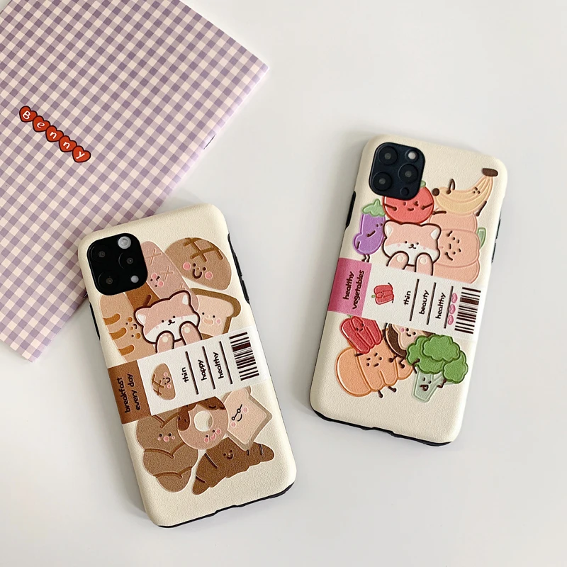 

For iPhone 11/11Pro/11Pro Max Bread Vegetables Matte Phone Case for IPhone X/XR/XMAX Soft Girl Series Back Cover for 6 7 8 Plus