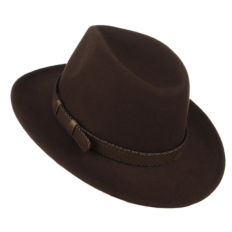 Günstige GEMVIE Männer Frauen Breite Krempe Wollfilz Outback Hut Fedora Mit Leder Gürtel Band Herbst Winter Alle Jahreszeiten Cowboy hut