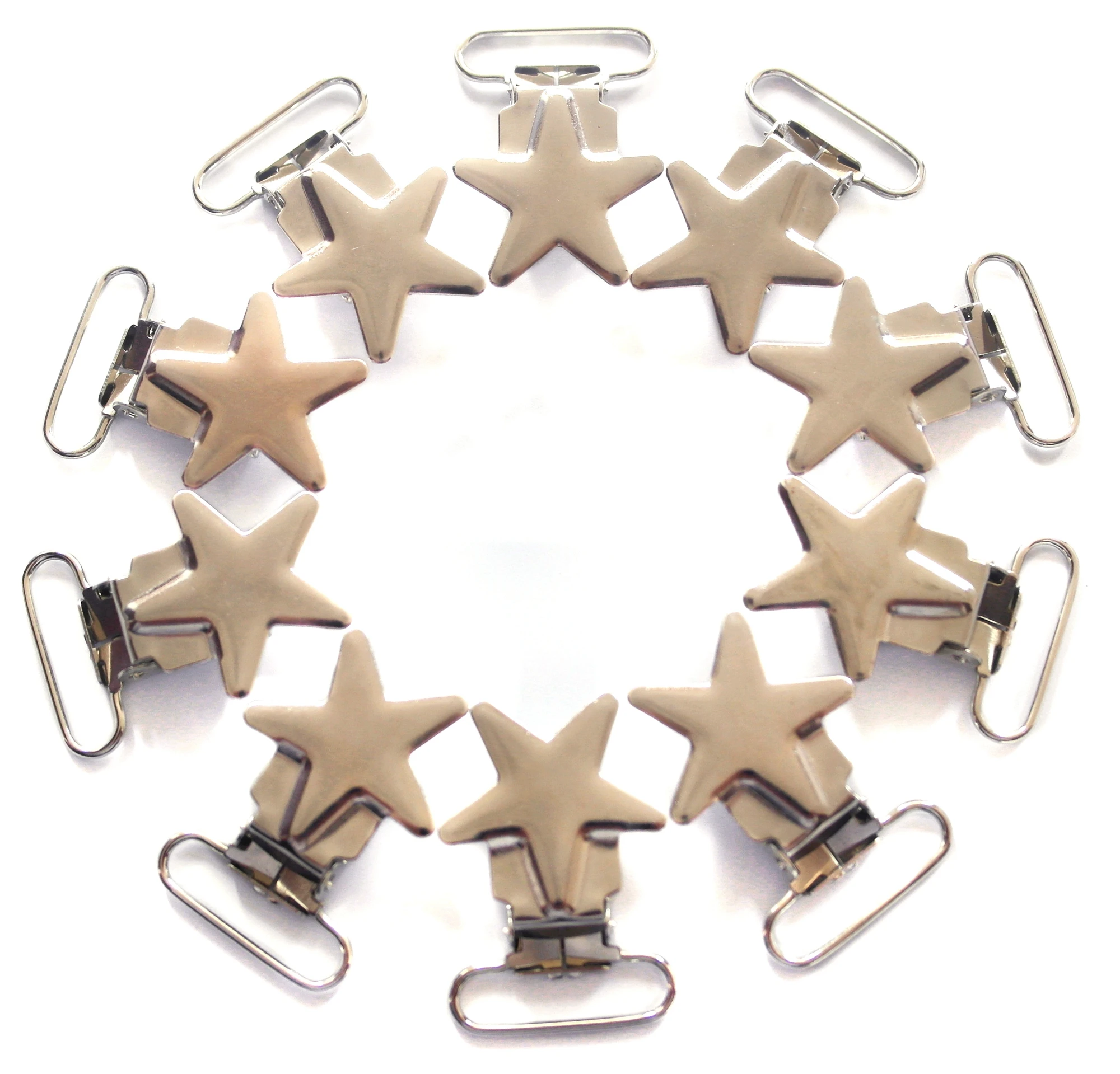 

Free Shipping 20 pcs 1'' 25mm Silver Colored Star Shaped Baby Pacifier Clips \ Suspender Clip Rack Plating