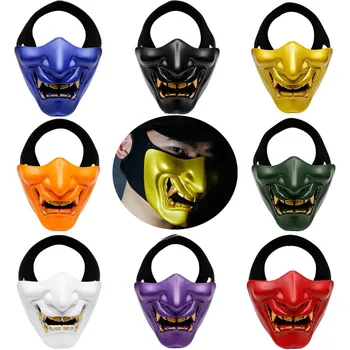 

New Half Face Knight Warrior Japanese Ghost King Samurai Mask Halloween Cosplay Wall Mask Kabuki Evil Demon Halloween Party Mask