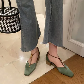 

Ladies Pumps Green Heels 2020 Women Designer Chunky Heels Elegant Zipper High Heels Shoes Fall Low Heel Shoes Office Shoes Women