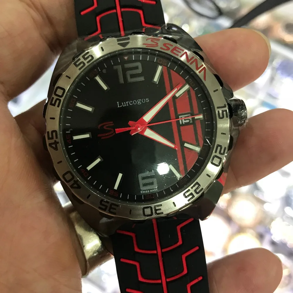 

luxury mens black and red dial rubber strap watch automatic TAG sapphire glass with small dials works self winding AAA+