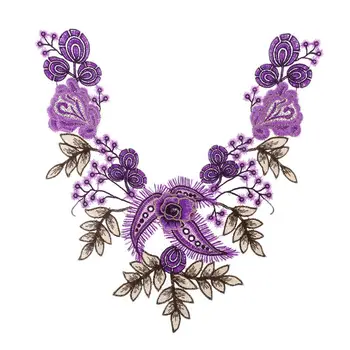 

1Pc 1Pc Flower Leaves Embroidery Neckline Colored Hollow Out Lace Collar Applique Contrast Color Patch Wedding Bridal Dress DIY