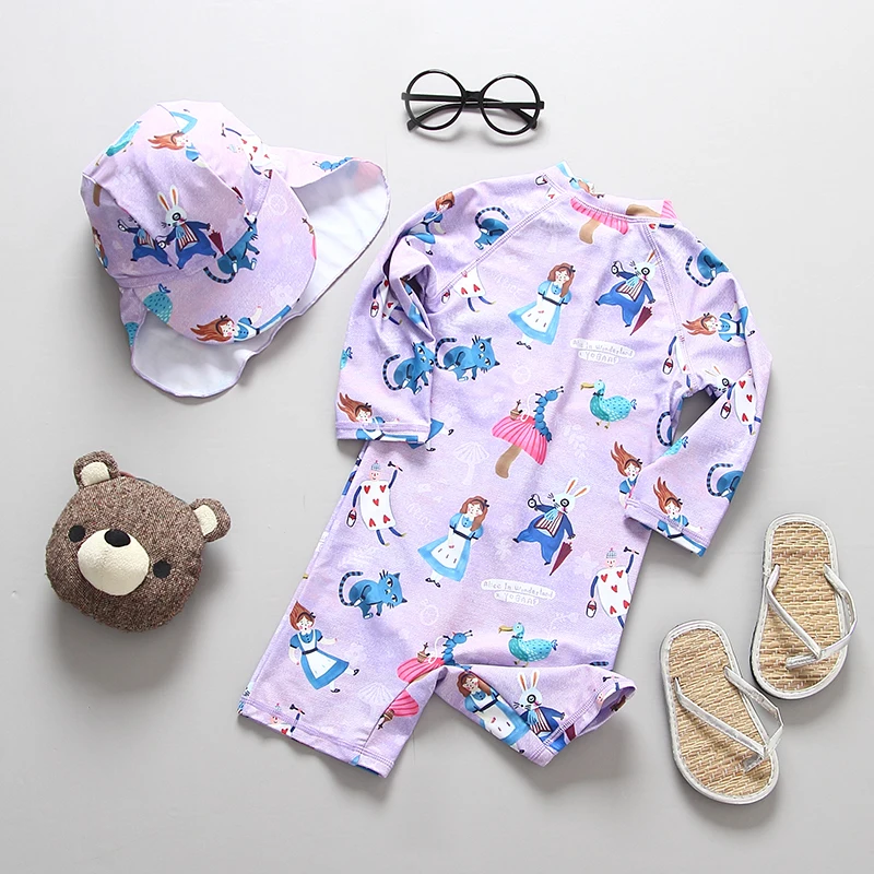Купальный костюм для девочек высокое качество UPF50+ солнцезащитный детский купальный костюм с длинными рукавами для девочек с рисунком фламинго, одежда для купания для маленьких детей