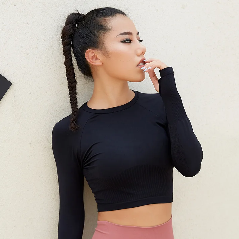 Бесшовная женская рубашка для йоги Wmuncc с длинными рукавами и отверстием большого