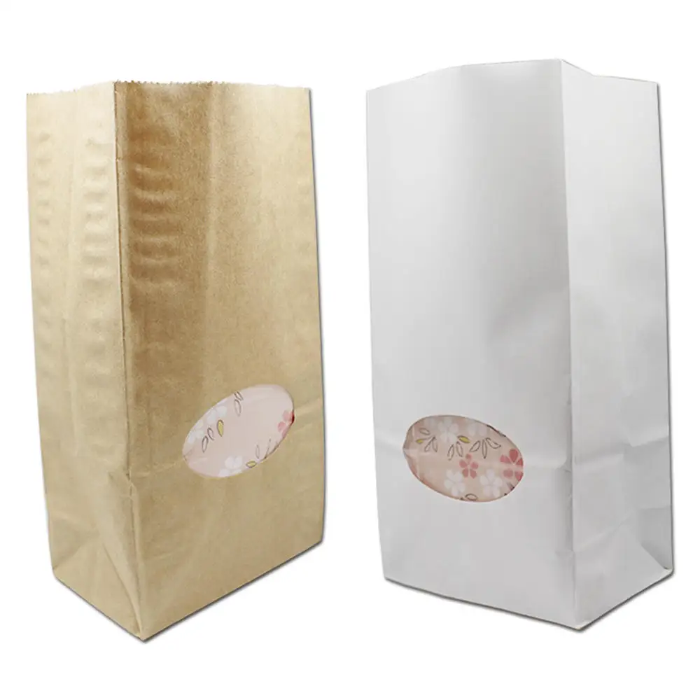 

50Pcs 2 Size White Brown Kraft Paper Gift Bag Bread Cookie Food Craft Packaging Wrapping With Clear Window Wedding Party