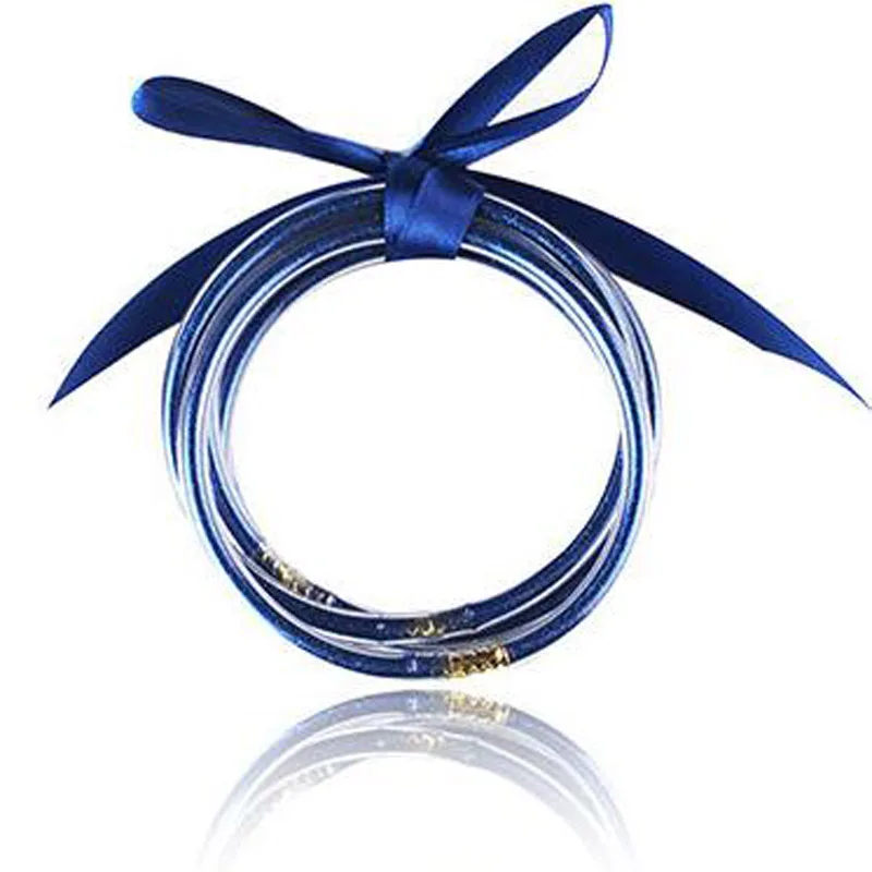 

5 Pcs/Set Glitter Filled Stardust Stack Silicone Circles Bangle Set Women Bowknot Jelly Bangles Christmas Bracelet Jewelry 2019