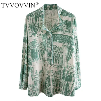 

TVVOVVIN 2020 New Blouse Print Fashion Vintage Stand Collar Single-breasted Casual Long-sleeve Loose Streetwear Girl Female A401