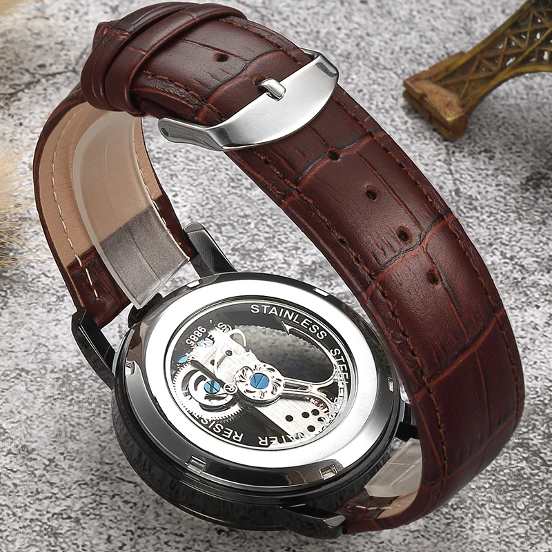 SHENHUA Топ люксовый бренд Модные прозрачные с автоматическим заводом часы Мужские автоматические механические часы бизнес часы Montre Homme