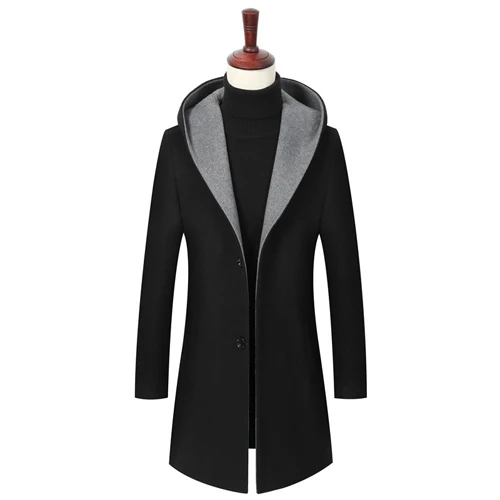 Holyrising, мужские шерстяные пальто, с отложным воротником, с капюшоном, Мужское пальто, тонкое, Chaqueta Larga, теплое пальто, Casacos, на молнии, мужская одежда 19011-5 - Цвет: Black