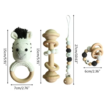 

4Pcs/Set Baby Pacifier Clip Teething Bracelet Crochet Zebra Soother Chain Rattle H55B