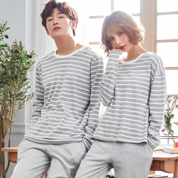 

New Spring Autumn Couple Pajamas Set Plus Size M-3XL Long Sleeve Cotton Pyjama Cute Cartoon Pajama For Men And Women