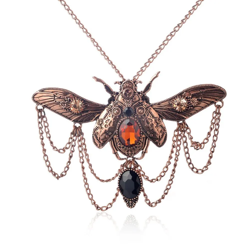 

Steampunk Rhinestone Crystal Big Beetle Necklace Steampunk Men Women Jewelry Three Colors Optional Party Gift 2019