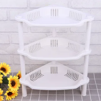 

3 Layer Plastic Small Storage Shelves Plastic Basket Corner Shelf Organizer Desk Stand Rack Bathroom Shelves for Home Household