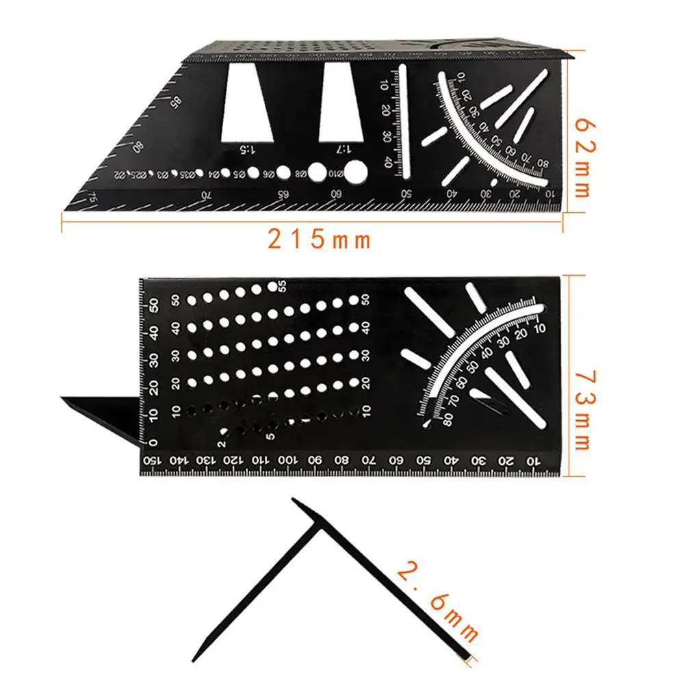 Многофункциональная линейка, угловая линейка 45/90 градусов, линейка из алюминиевого сплава, трехмерная деревянная линейка, Стопорная линейка