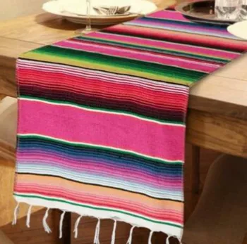 

213x35cm Table Cloth Manual Tassel Fine Workmanship Mexican Serape Colorful Stripes Table Runner Table Cover Table Decoration