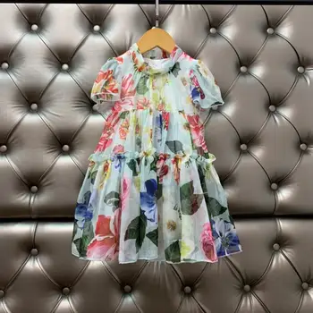 

Girls New 2020 Summer Fashion Sweet High-end Dress Children Multicolor Big Flower Chiffon Fairy Kids 90-150