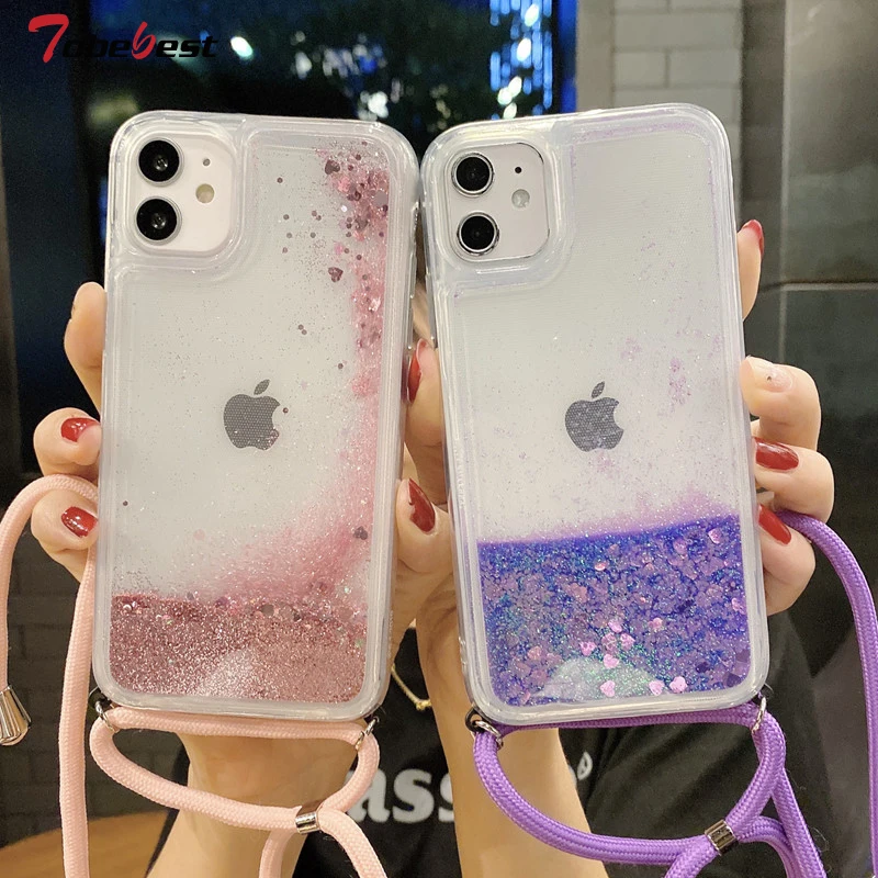 Luxe Glitter Silicone Lanyard Phone Case with Dynamic Liquid Design