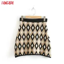 Tangada, женские юбки с ромбовидным узором, вязаные, тянущиеся, высокая талия, корейский стиль, женская юбка-карандаш, faldas mujer, 4M105