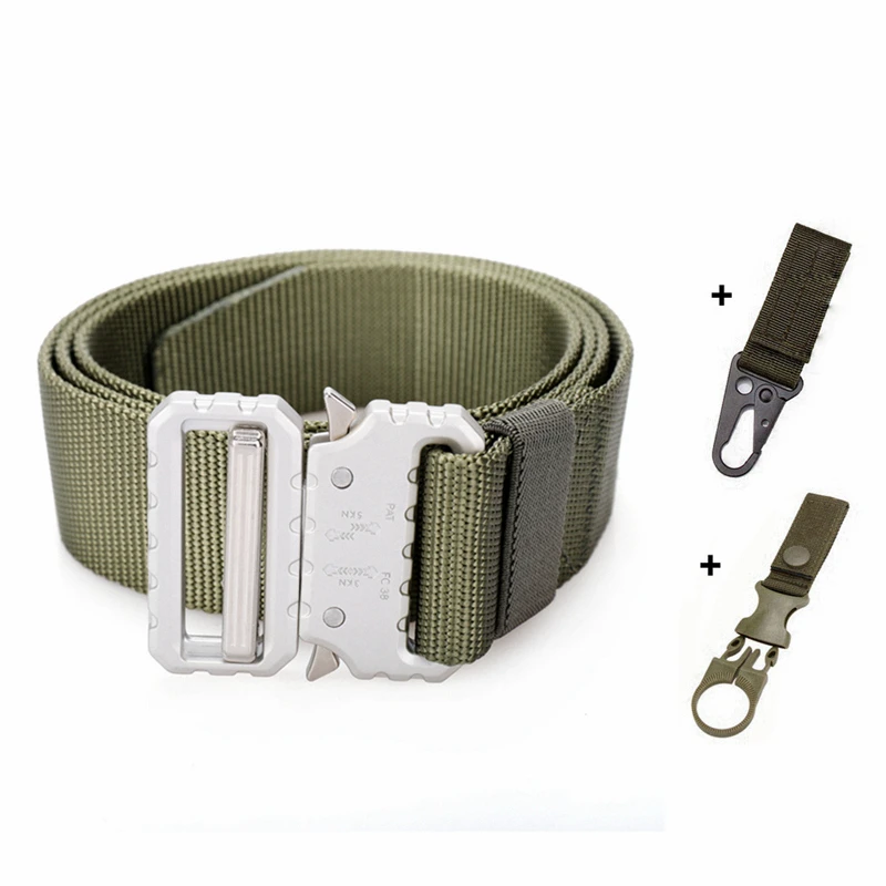 A Belt and 2 hook Армейский мужской ремень тактический автоматическая металлическая пряжка поясной ремень Регулируемая длина быстросъемный высококачественный нейлоновый роскошный ремень - Цвет: A Belt and 2 hook