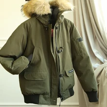 Зимняя модная куртка пилота, мужская куртка-бомбер, пальто в стиле милитари, Мужская короткая куртка ВВС, воротник из натурального меха, капюшон, армейский зеленый, черный, красный