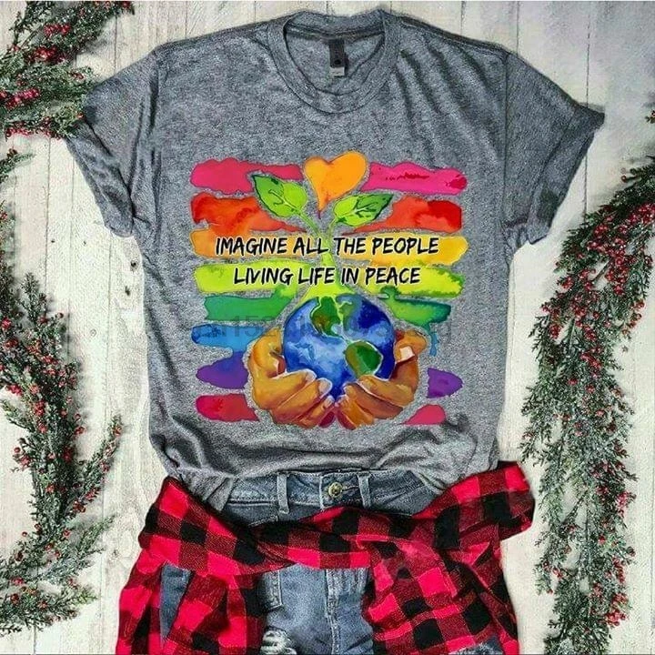 Imagine All The World Live Life In Peace женская футболка спортивная серая хлопковая S-3XL |