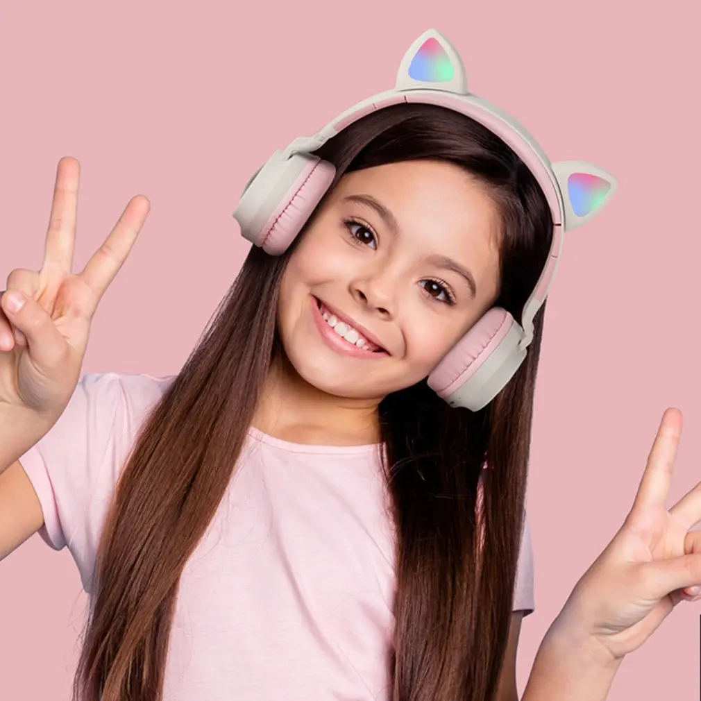 Cute Cat Ear Headset Wireless Headset Headphones 5 0 Bass Foldable Stereo Headphones Gaming Headphones For Cell Phone