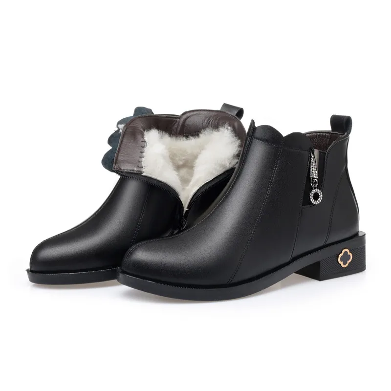 black sheep wool MoonMeek/ г. Новые ботильоны женские ботинки с круглым носком из натуральной кожи винно-красного цвета теплые женские зимние ботинки из овечьей шерсти на низком каблуке - Цвет: black sheep wool