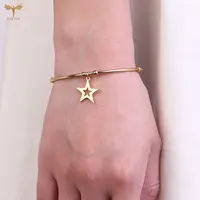 Hollow Star Bracelet Pendant Golden Stainless Steel Woman Bangle Five-pointed Star Bead Ball Open Bracelet Woman Fashion Jewelry 1