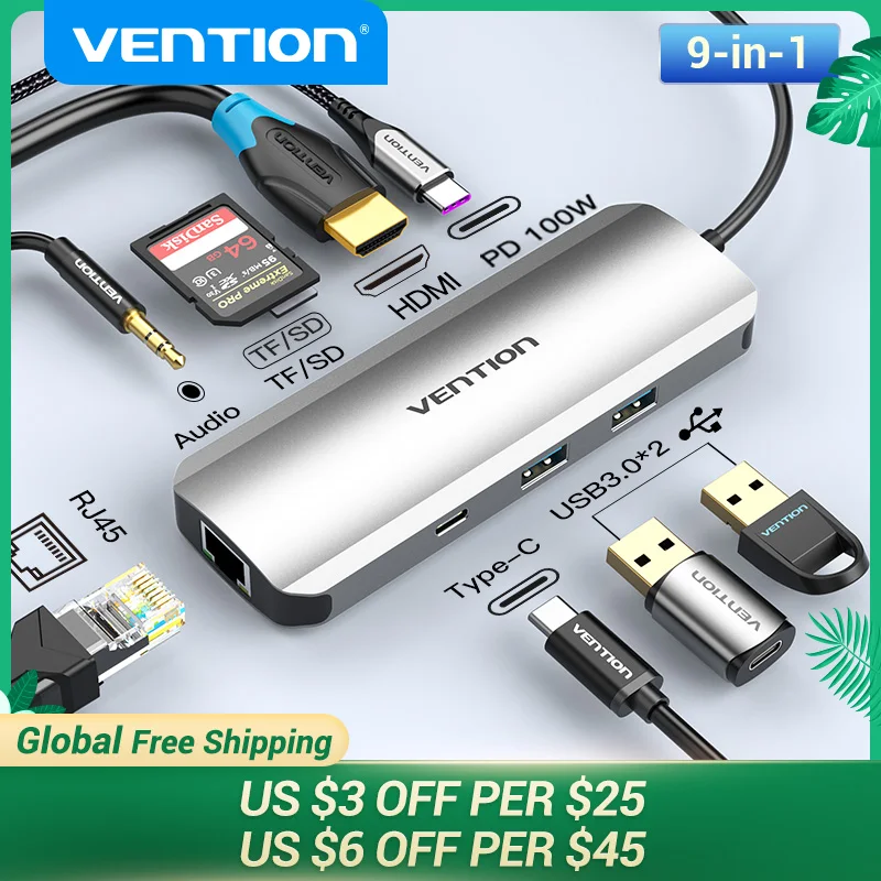 Vention USB C концентратор к HDMI 4K VGA PD RJ45 3 5 мм 0 док-станция для MacBook Pro Аксессуары USB-C Type 1