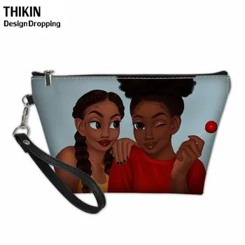 

THIKIN Aftro Black Art African Cosmetic Cases for Women Fashion Travel Organizer Make Up Box Ladies Function Wash Kit Bags Bolsa