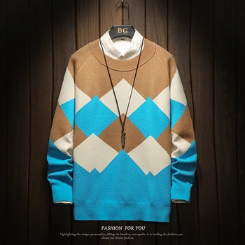 

2019 UYUK Autumn/winter New Japanese Sweater Men Trend Men's Casual Loose Patchwork Collars Crocheted Pullovers Clothes Hombre