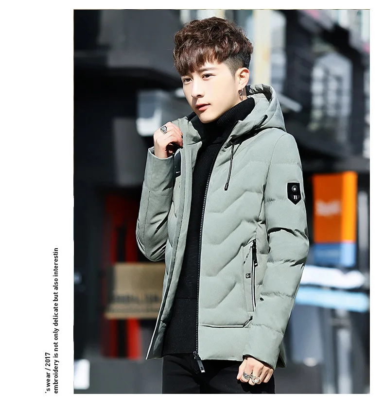 Winter MEN'S Wear Long Sleeve Hooded Solid Color Badge Cotton-padded Clothes Fashion Teenager Korean-style Slim Fit Men Thick Co