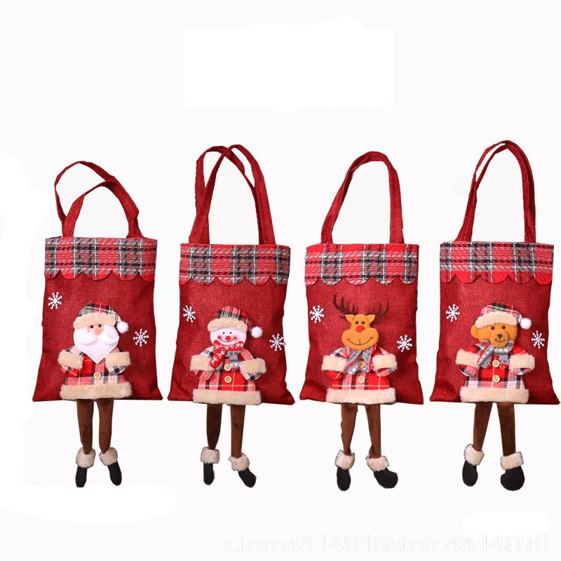 Новинка 20x55 см Красная рождественская сумка из мешковины Санта-Клаус клетчатая сумка-тоут рождественские украшения подарочный пакет конфеты сумки