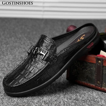 

Sepatu Kulit Pria Mocassin Homme Cowhide Social Hollow Out Size Small Half Sapatos Masculino