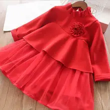 Новые детские хлопковые Красные Платья с цветочным рисунком, Рождественская одежда принцессы для девочек, 5 шт./партия