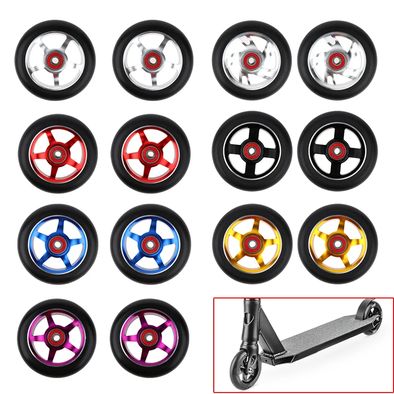 Online 2 piezas de repuesto 100mm empuje Kick ruedas de Scooter con rodamientos y bujes accesorios de piezas de Scooter
