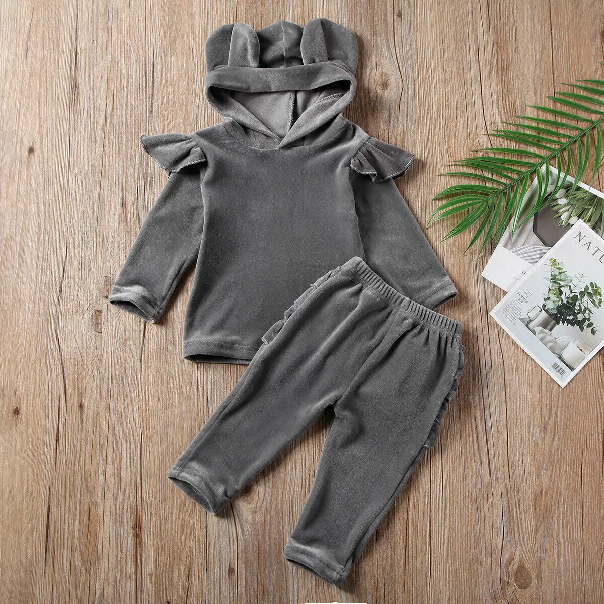 Light gray Американские комплекты для маленьких девочек, Бархатные Топы и штаны, комплект одежды, спортивный костюм из 2 предметов - Цвет: Light gray