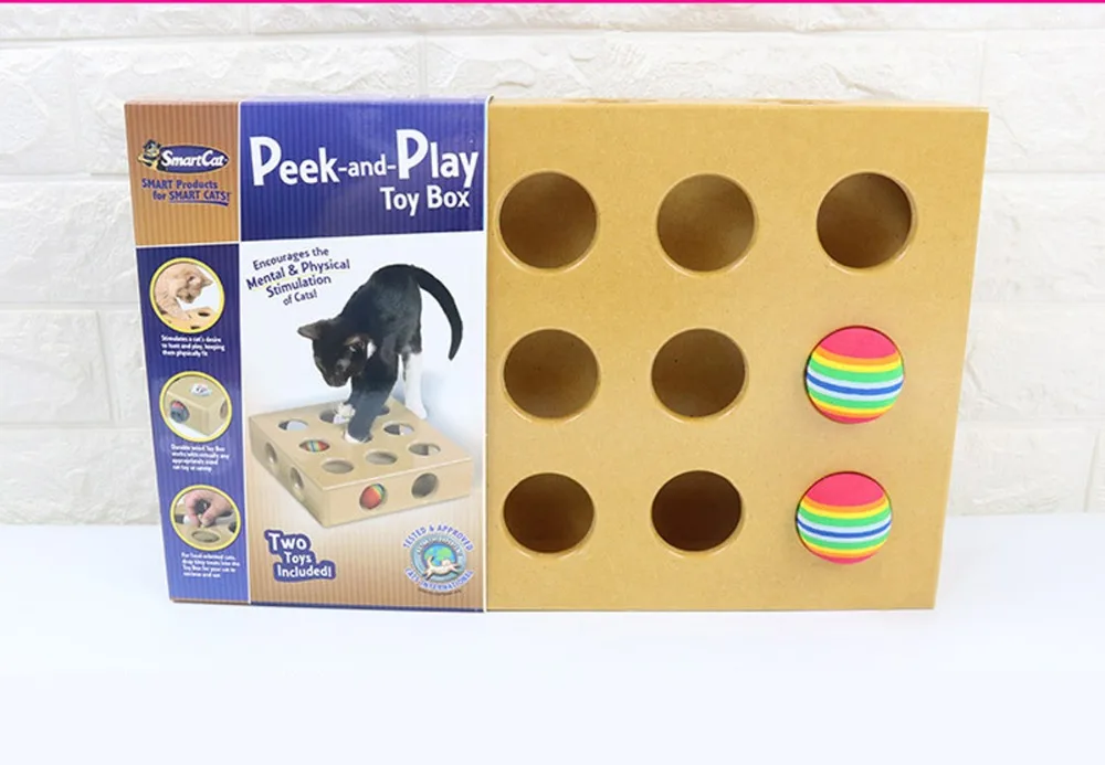 Интерактивные кошачьи игрушки Pet Toy Box два мяча в комплекте Peek и play toy box 9 отверстий